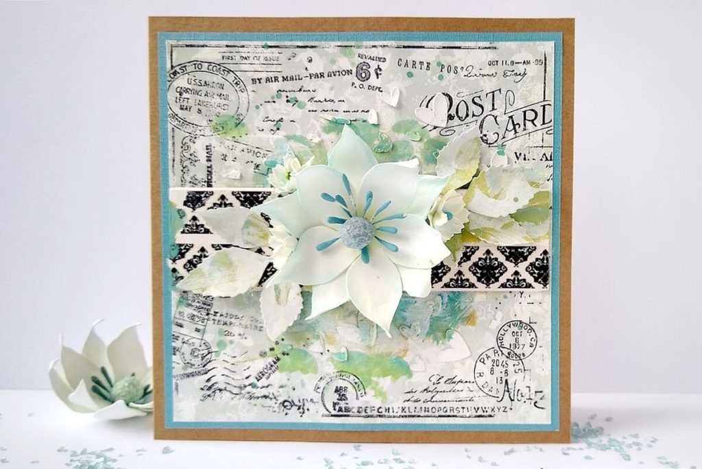 Kartka z kwiatkami z foamiranu