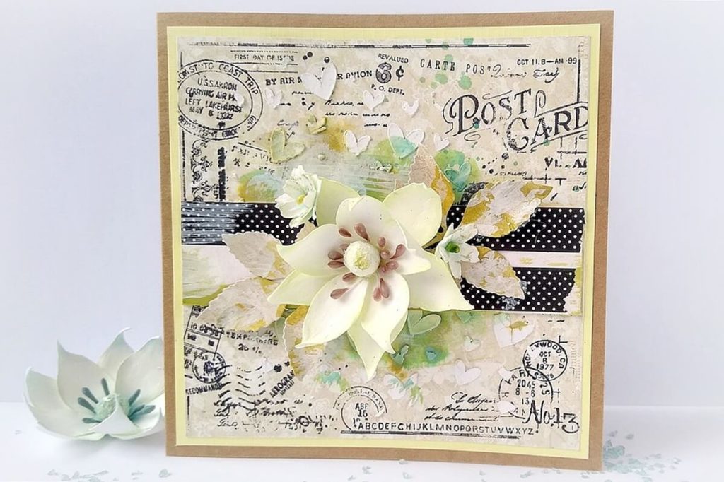 Kartka z kwiatkami z foamiranu